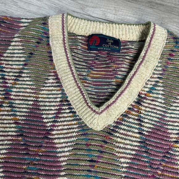 Vintage 90s Grandpacore Isle of Cotton Sweater Made in USA Size XL - Picture 4 of 6